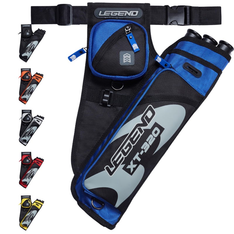 Legend XT320 Archery Quivers - Right Handed Nylon Hip Quivers with 3 Arrow Tube Cases for Target Shooting - Adjustable Waist Belt, T-Slot, Compartments for Accessories, Tools, Release Tab - Blue - Image 1